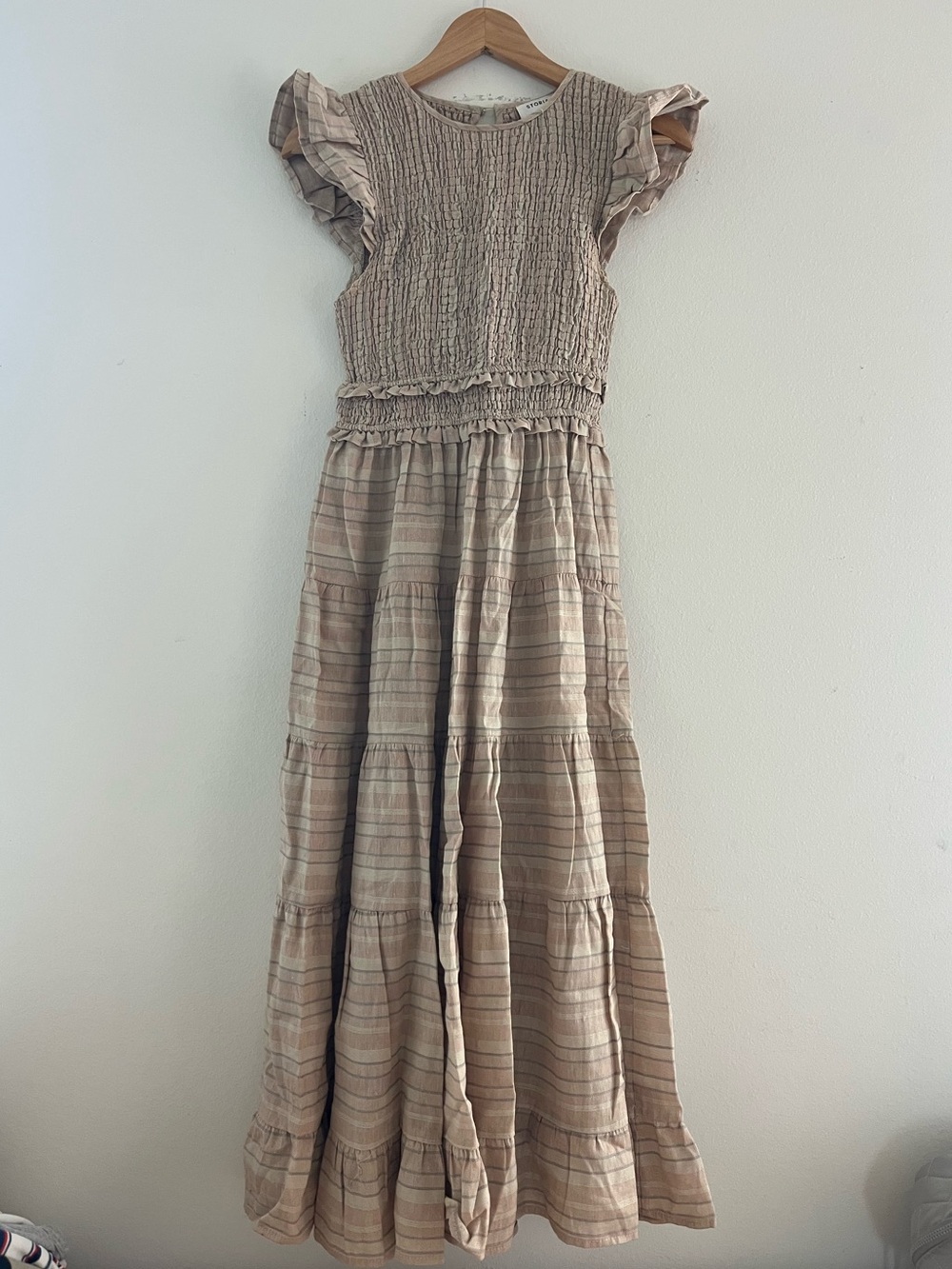 STORIA - Women’s Cream Striped Ruffle Maxi Dress - worn once